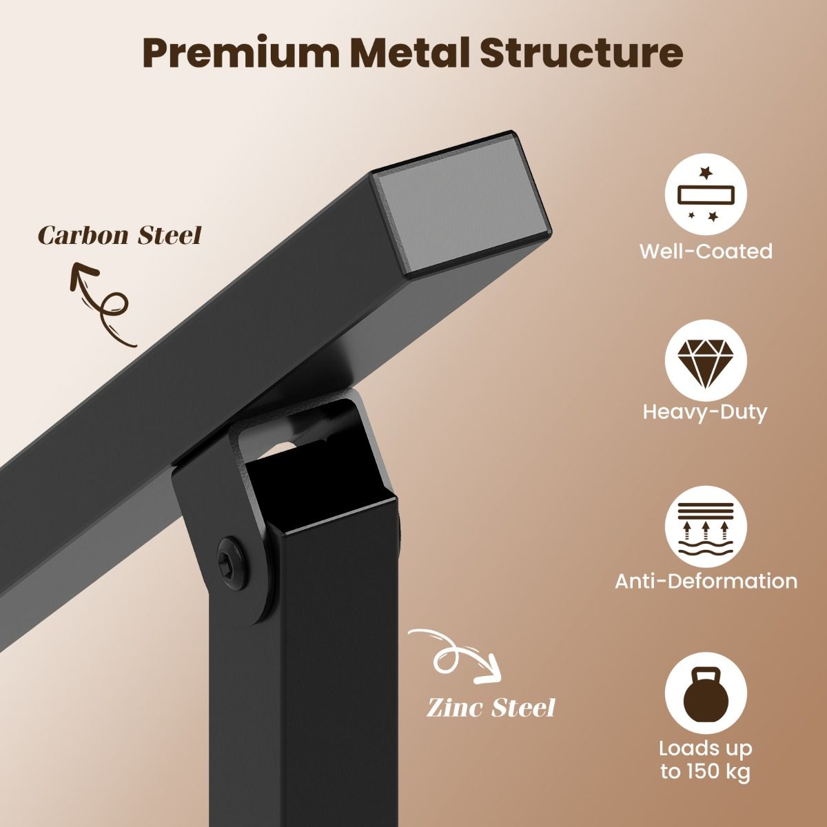 Coast Metall-Treppengeländer – Verstellbarer Winkel – Geeignet für 0–4 Stufen – Schwarz – 138 x 92 cm