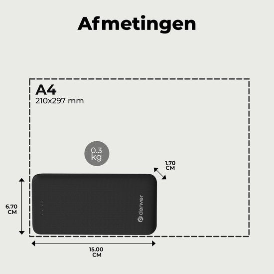 Denver Powerbank 10000 mAh - Mit Batterieanzeige - USB - Micro USB - Universal Powerbank für Apple iPhone / Samsung, u.a. - Schwarz - PBS10010B