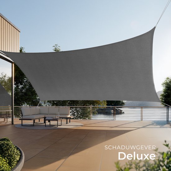 tectake® Rechteckiges Schattennetz „Sunny“ – 4 x 6 m - Besonders robustes 185 g/m² HDPE-Sonnenschutzgewebe – UV-Schutz 50+ – Wetterbeständig und reißfest – Sonnenschutz für Garten, Balkon, Terrasse – Sonnenschutzgewebe inklusive Befestigungsmaterial – Gra