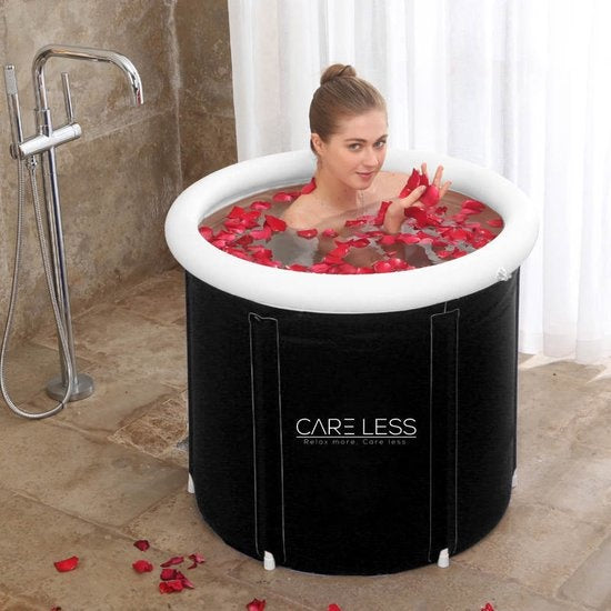 Care Less - Ice Bath - Sitzbadewanne - Faltbar und mit Deckel - Inklusive Pumpe und Abflussschlauch - Schwarz