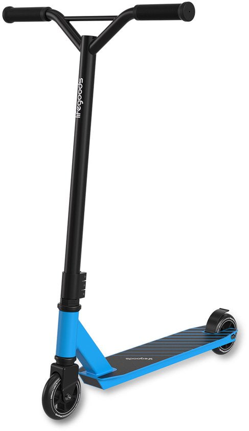 LifeGoods Stuntstep Fly Pro - 6+ Jahre - Schritt für Kinder - Jungen/Mädchen - 100mm - 100KG - Schwarz/Blau