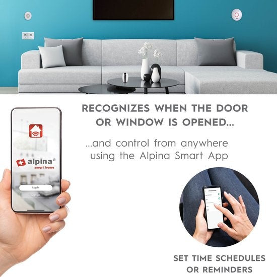 alpina Smart Home Bewegungsmelder - Fenster- und Türsensor - Bewegungsmelder - 90 Meter Reichweite - Weiß