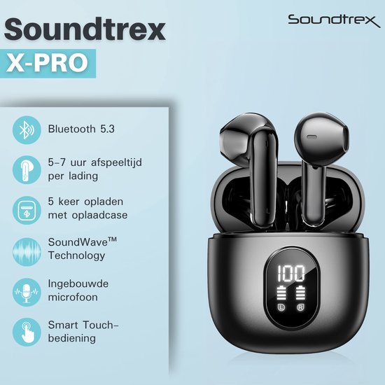Soundtrex X-Pro Wireless Earphones - Bluetooth Ohrhörer - Earpods kabellos - LED-Anzeige - Bluetooth 5.3 - Schwarz