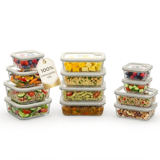 Safecourt Frischhaltebehälter - komplett aus Glas (100% frei von Mikroplastik) - Backofen, Gefrierschrank, Mikrowelle und Spülmaschine - 11-teiliges Set