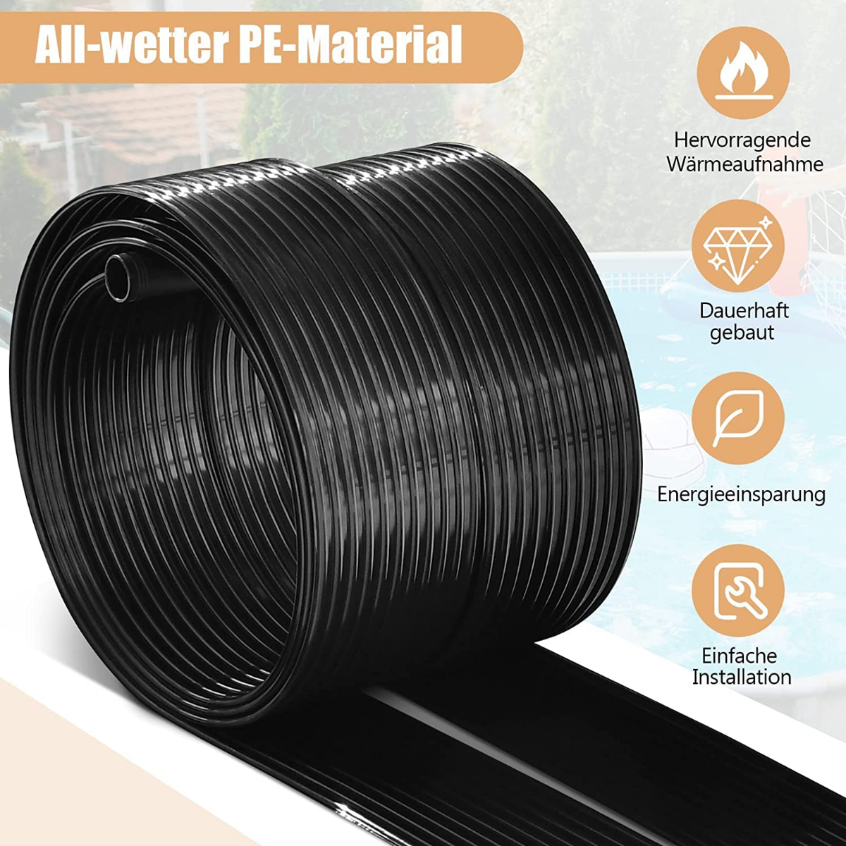 Coast Poolheizung 600 x 75 cm Solarkollektorplatten für 25800 L unterirdische und oberirdische Pools