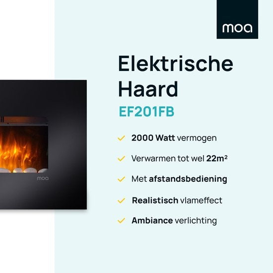 MOA Electric Fireplace - Atmosphärischer Kamin - Ofen - Schwarz - Fernbedienung - Ambilight - EF201FB