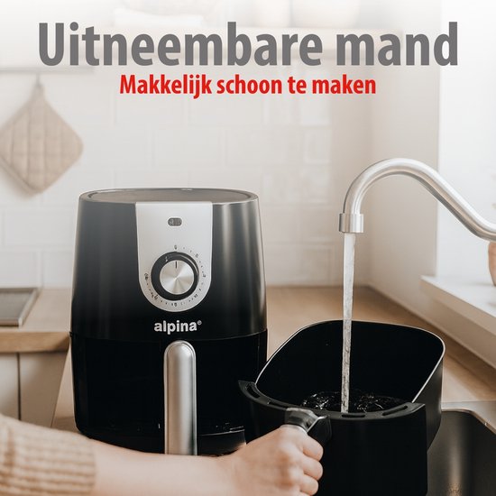 alpina Airfryer 2L – Heißluftfritteuse für 1–4 Personen – Airfryer mit Timer – Einstellbare Temperatur von 80 bis 200 Grad – mit Timer-Funktion – Heißluftofen 900 W