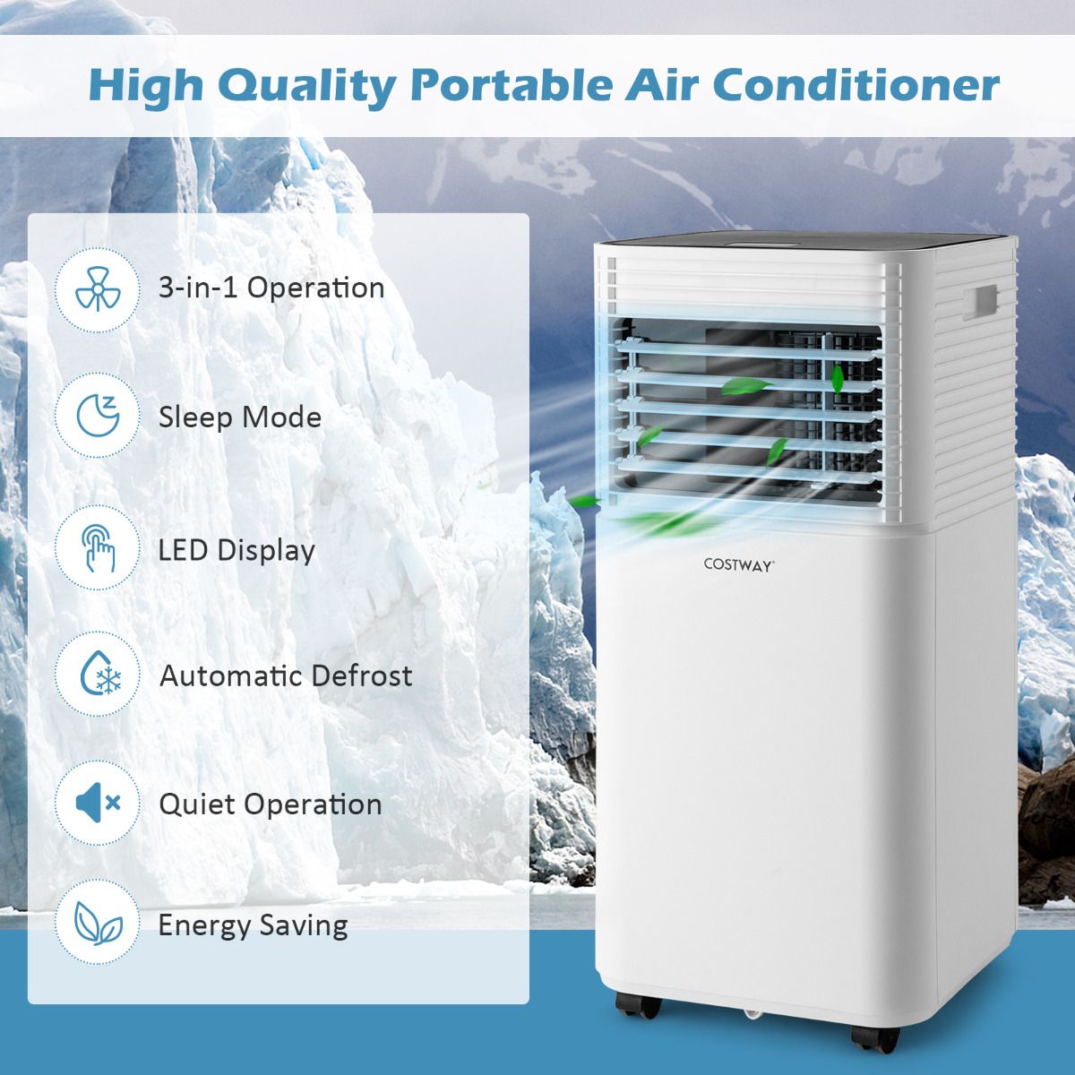 Coast Tragbare Klimaanlage 4-in-1 – 7000 BTU – 15 m² – Luftkühler, Luftentfeuchter & Ventilator – Schwarz