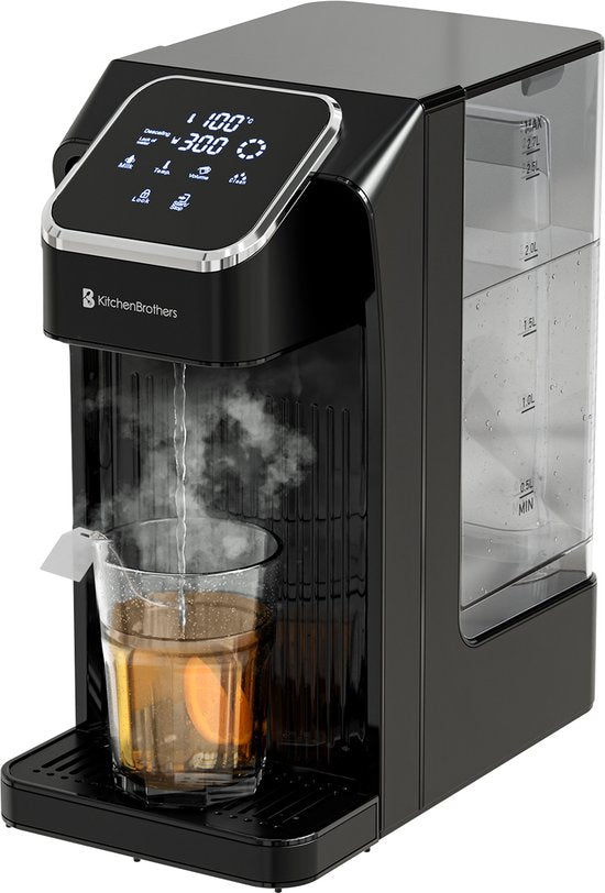 KitchenBrothers Heißwasserspender - Heißwasserhahn - 40-100°C - 100/150/200/250/300/350/400 ml - Instant Wasserkocher - 2.7L - Schwarz
