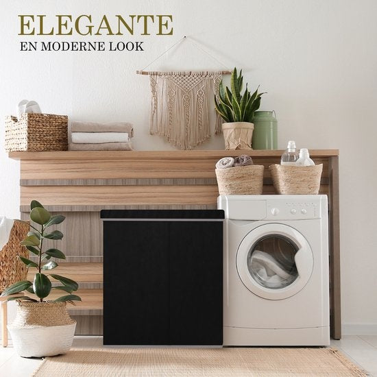 MiRi Wäschekorb - 3 Fächer mit Deckel - Wäschesortierer - Schwarz - 120 Liter - Wäschebox - faltbar - Wäschesortierer - Wäschekorb