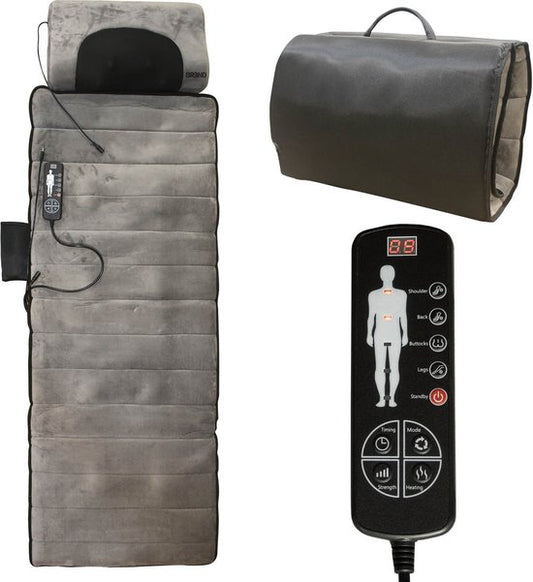 BREND Elektrische Massagematratze und Kissen - 5 Vibrationsmodi - 3 Intensitäten - 170 x 55 CM - Grau