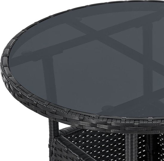 Juskys Polyrotan Gartentisch / Beistelltisch / Balkontisch Yoro - Rund - 60 cm - Schwarz - Inkl. Glasplatte