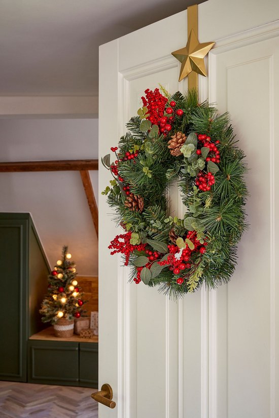 Mica Decorations Harvey Weihnachtskranz mit Tannenzapfen – H 11 x Ø 40 cm – Rot