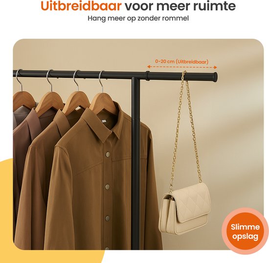Goliving Kleiderständer auf Rädern XL - Ausziehbarer Kleiderständer 112-150 cm - 130kg Tragkraft - Stabiler Kleiderständer - Metall - Schwarz