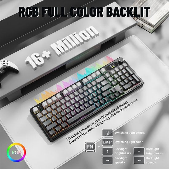 ATTACK SHARK X98PRO - Kabellose mechanische Gaming-Tastatur - seitlich bedruckte PBT-Tastenkappen - TFT-Bildschirm - Multifunktions-Drehknopf - Wired/2.4G/Bluetooth Tri-Mode - Gasket Mod - 98 Tasten - Moonlit Night