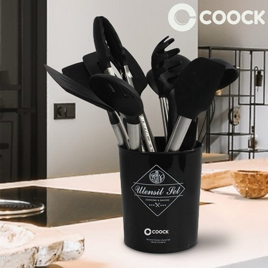 COOCK Kitchenware Set mit Halter XL - Kochgeschirr-Set 17-teilig - Silikon - BPA-frei & plastikfrei - aufhängbar - inkl. Ã–ffner