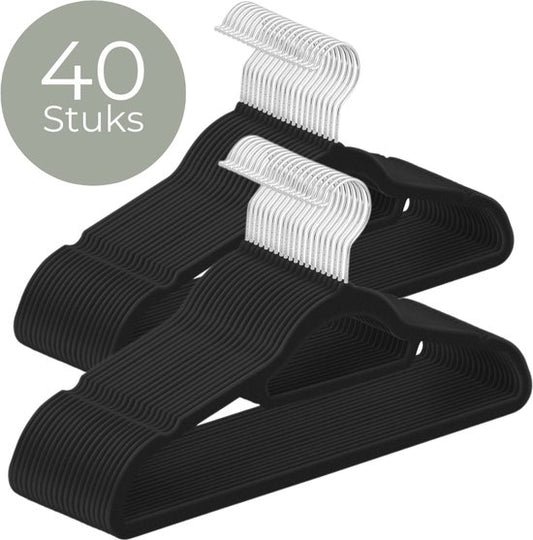 O'DADDY® Velvet Kleiderbügel - Kleiderbügel - 40 Stück Kleiderbügel - Anti-Rutsch - 43,5 cm - Kleiderbügel Kunststoff - Schwarz