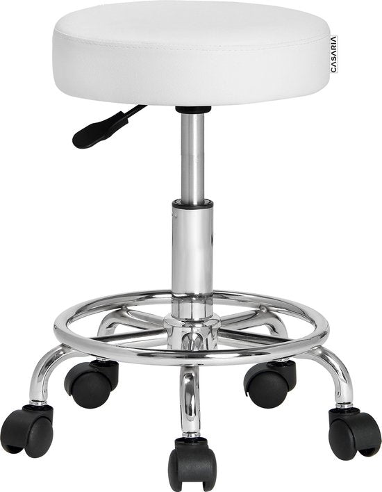 Rollhocker - Höhenverstellbar 360°C drehbar - 51-65cm Sitzhöhe Weiß