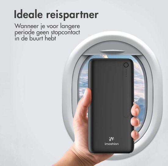 iMoshion® Powerbank 27000 mAh - Schnelles Ladegerät & Batterieanzeige - Geeignet für iPhone & Samsung, u.a. - 18 Watt - USB A, USB C & Micro USB - Schwarz