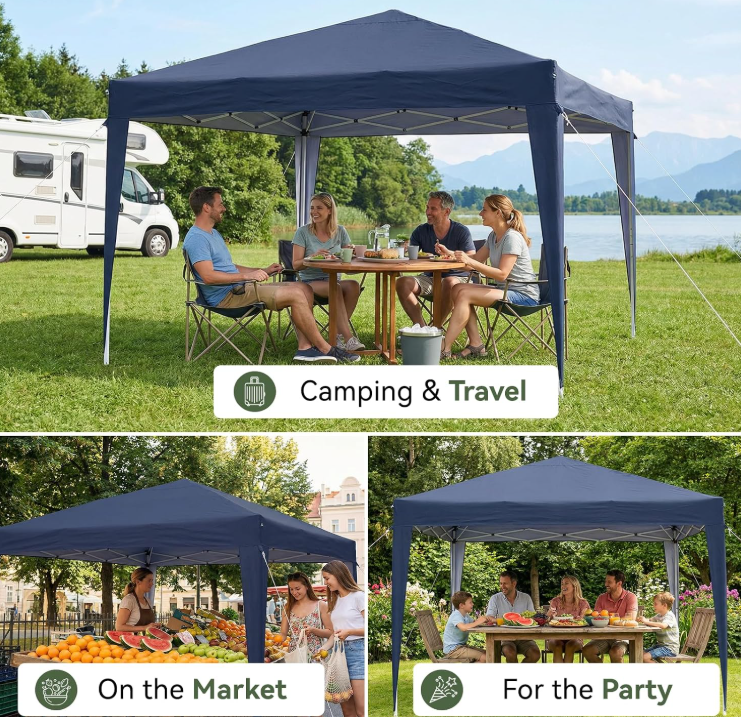 Aoxun Pop-up-Pavillon – Blau – 3 x 3 x 2,6 m – Metallgestell, inklusive Tragetasche