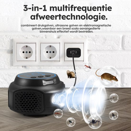 Mausdetektor - mit Blinklicht und Ton - Ultraschalldetektor - für Innenräume - batteriebetrieben - schwarz - von Saaf