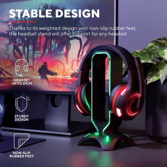 Trust GXT 265 Cintar RGB Headset-Ständer – Halterung für Gaming-Headsets – Kopfhörer-Ständer – RGB-Beleuchtung – Schwarz