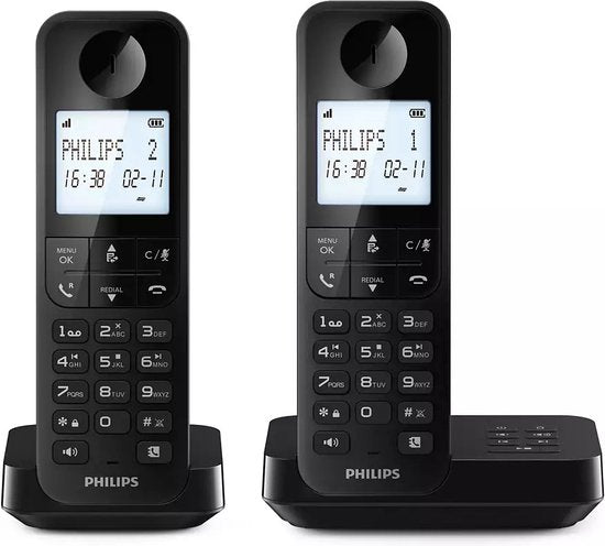 Philips Schnurlostelefon D2752B/12 - DECT - 2 Handteile - Haustelefon - Festnetz - Rufnummernerkennung - Schwarz