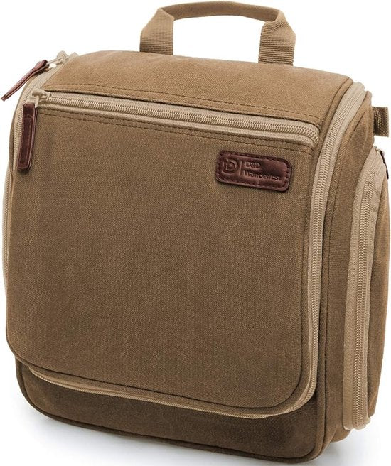 D&D Wanderlust Kulturbeutel mit Haken – Aufhängbarer, luxuriöser Reise-Organizer mit 10 Fächern – Braun – Unisex für Damen und Herren – 6 Liter Fassungsvermögen – Großer, hängender Reise-Kulturbeutel – Kosmetiktasche