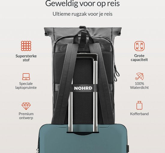 NOHRD Waterproof Rolltop Backpack Black - Rucksack Männer & Frauen - Wasserdicht - Rucksack mit Laptopfach - Wasserdichter Rucksack Laptop - Rucksäcke