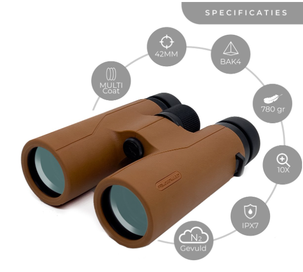 Nordwald 10x42 Fernglas – Cognac – mit Smartphone-Adapter