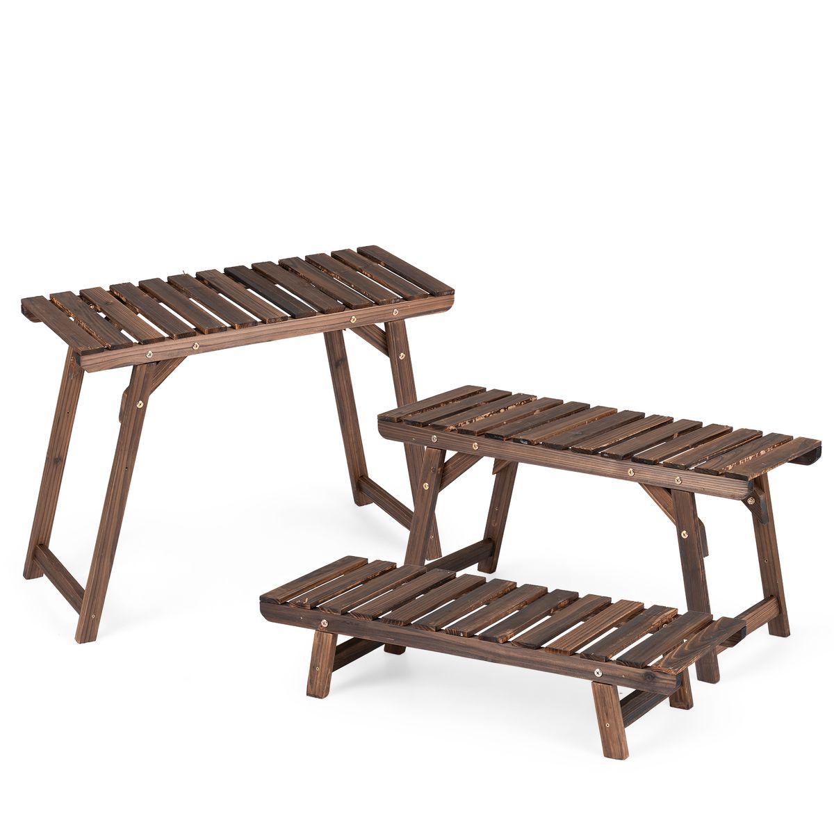 Coast Pflanzenständer, 3-teiliges Set – 3 Ebenen – karbonisiertes Kiefernholz – braun