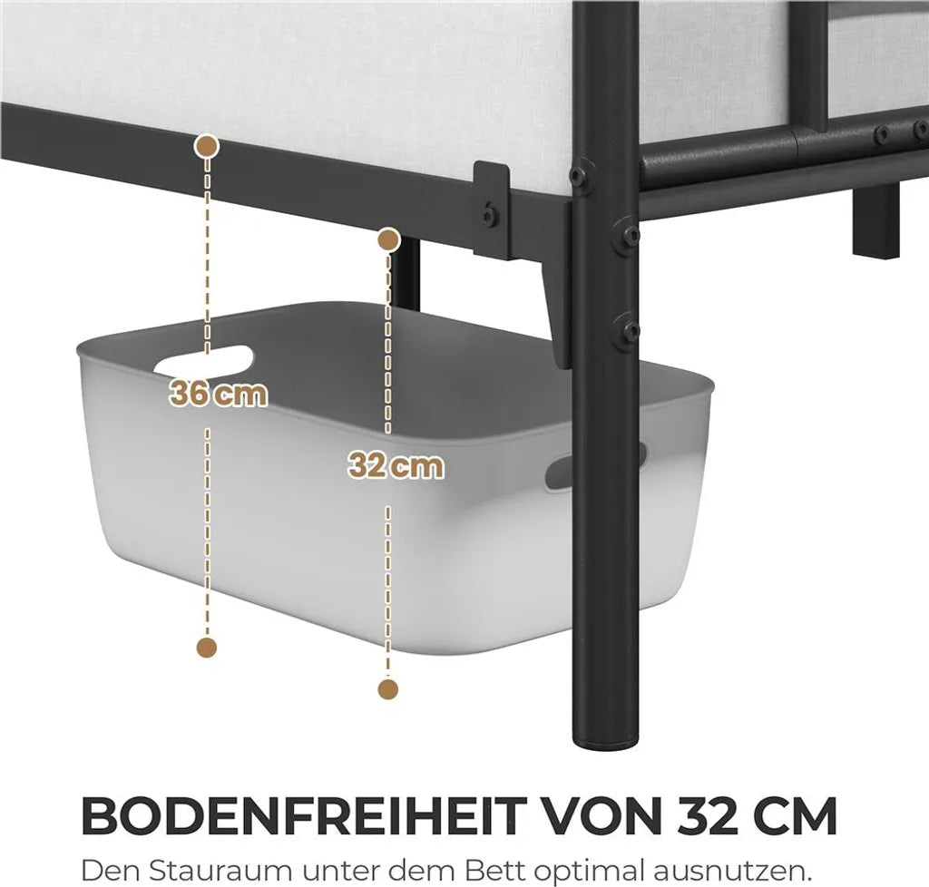 Yaheetech Metallbettgestell 140 x 200 cm – Schwarz – Doppelbett mit Kopfteil im Wolkenmuster