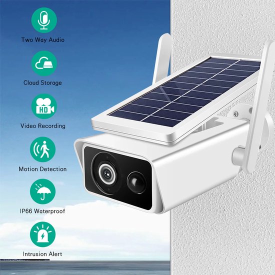 Fuegobird Q1 Solarenergie-Sicherheitskameras - 4MP - Einzelband (2,4 GHz) - IP-Kamera - Integriertes Solarpanel - IP66 Wasserdicht - Weiß