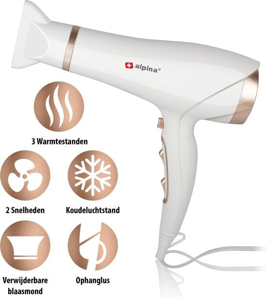 alpina Fohn - Haardroger - 2300W - Coolshot - Wit/ RosÃ©