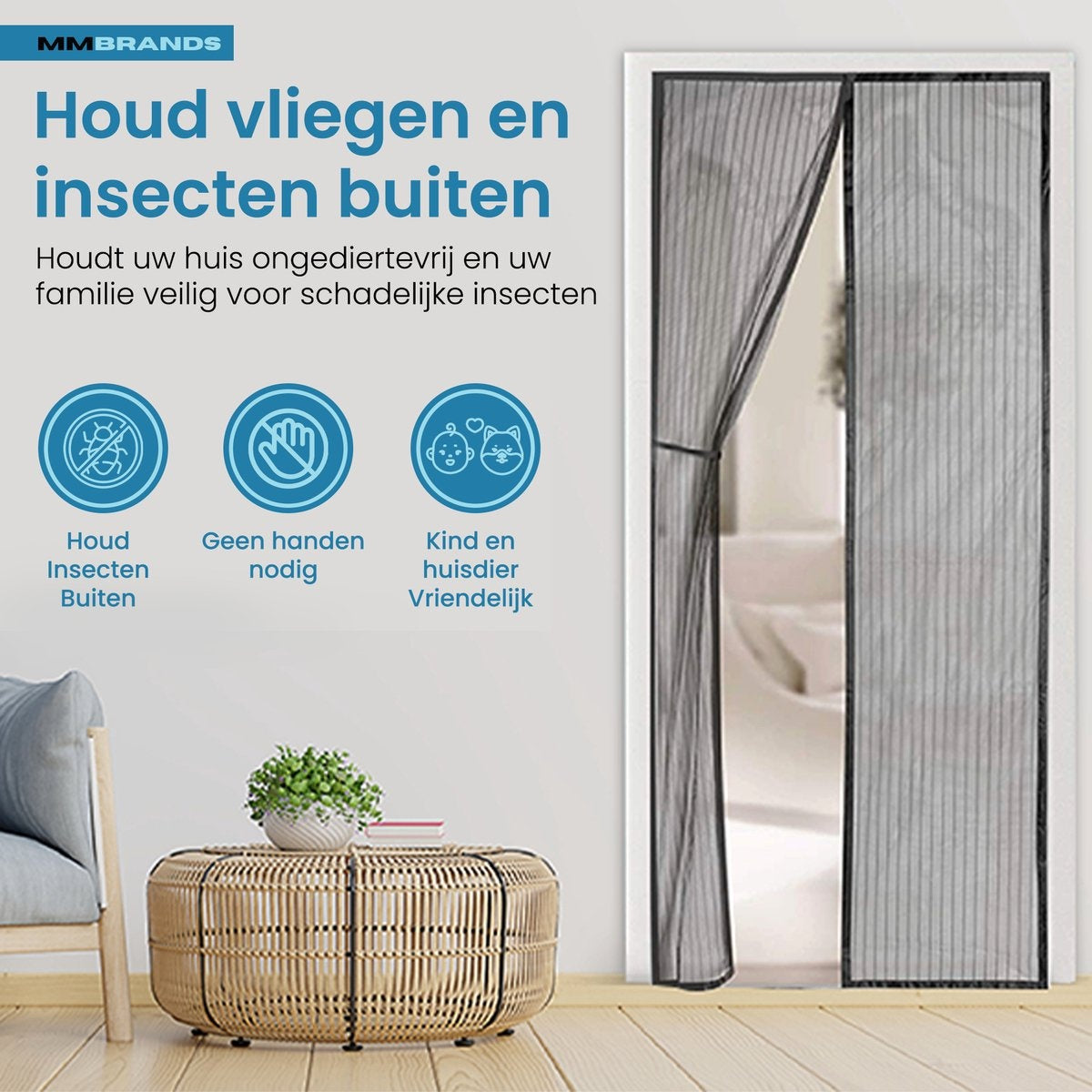 MM Brands Fliegengitter - Magnetischer Türvorhang - Vorhang für Tür - 210 x 100 cm