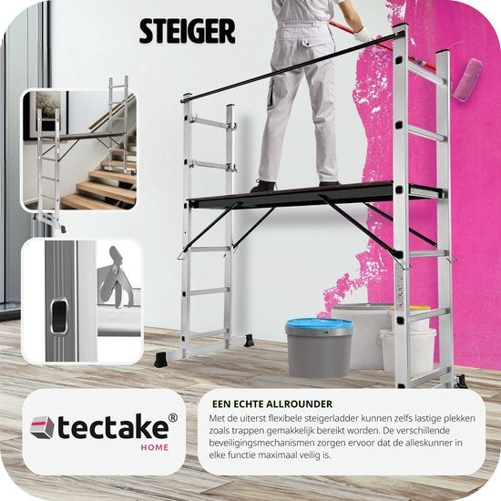 tectake 401668 Multifunktionsleiter - Gerüstgestell - Arbeitshöhe 1m