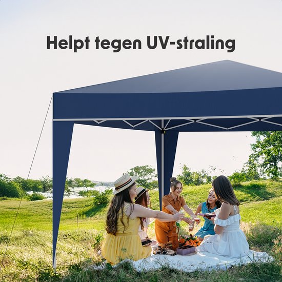 LifeGoods Party Tent Plus - Faltzelt - 3x3 m - Easy Up - Verstärkter Rahmen - Wasserdicht - Tragetasche - Blau