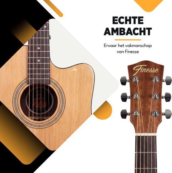 Finesse Premium Akustikgitarre – mit Videokurs – 4/4 41" – Massives Fichtenholz – Western-Gitarre – Gitarre für Kinder und Erwachsene – Natur