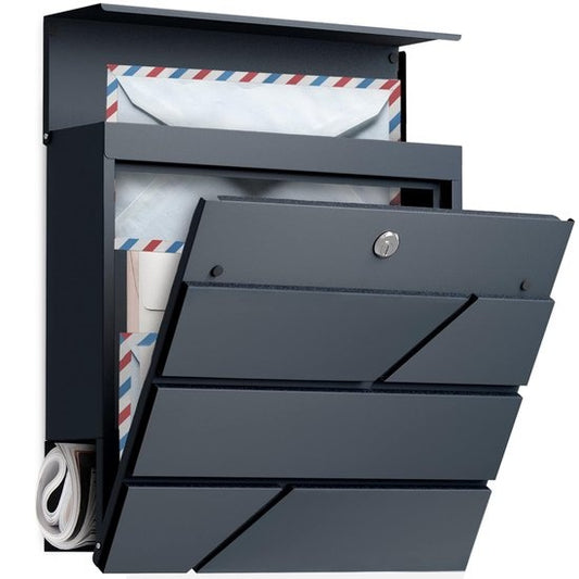 Avalo - Briefkasten - Edelstahl - mit Zeitungsfach & Schloss - inkl. Montagematerial & 2 Schlüssel - Anthrazit