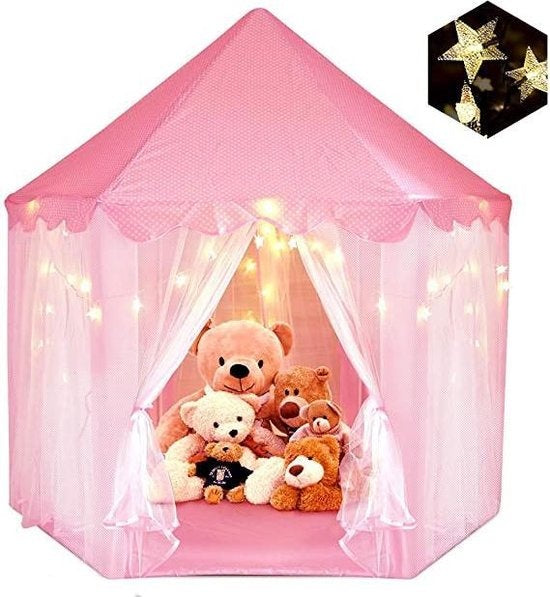 55 "x 53" Prinzessin Schloss Spielzelt-Mädchen-Spielzimmer-Kinderspielzimmer-Indoor-und Outdoor-Spiele-Rosa-Kommt mit LED-Beleuchtung