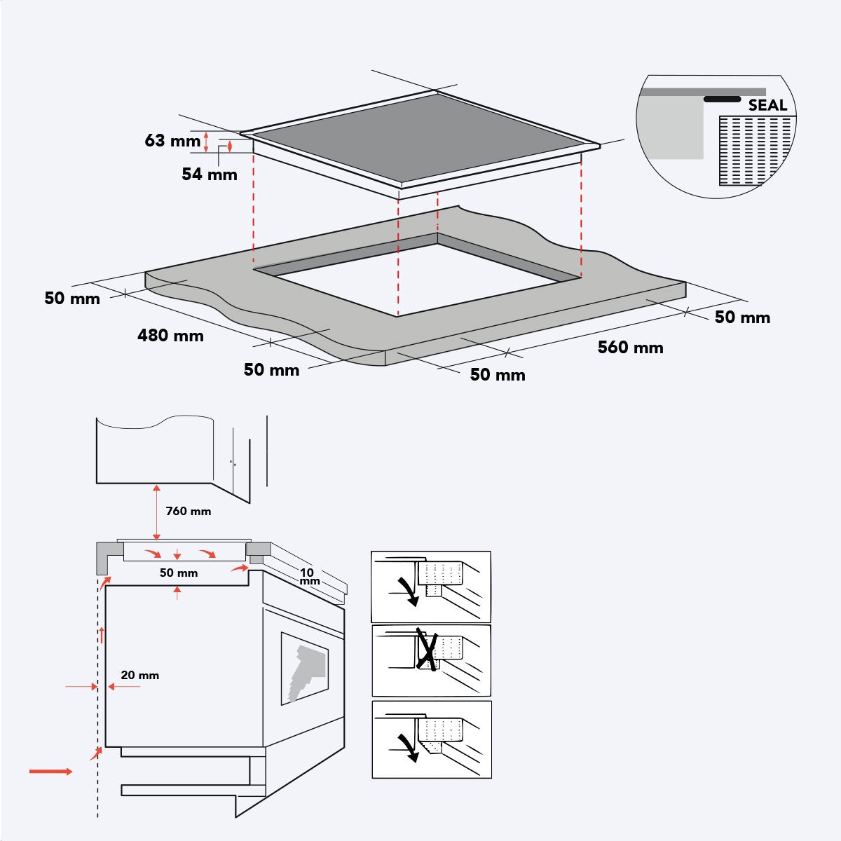 KitchenBrothers Induktionskochfeld - Einbau-Induktionskochfeld - 70 cm - 4 Zonen - 1 und 2 Phasen - bis zu 2300W - Schwarz