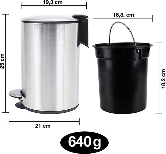 Badezimmereimer 3 l Edelstahl Softclosing-Mechanismus Mülleimer Abfalleimer Silber Chrom Metall