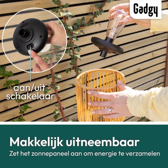 Gadgy Solar-Gartenbeleuchtung, Stehlampe für die Terrasse – Außenlampe mit Solarenergie für Balkon und Garten – Dreifuß-Gartenlampe mit LED-Beleuchtung und USB-Anschluss – Laterne für die Außenbeleuchtung – Braunes Rattan