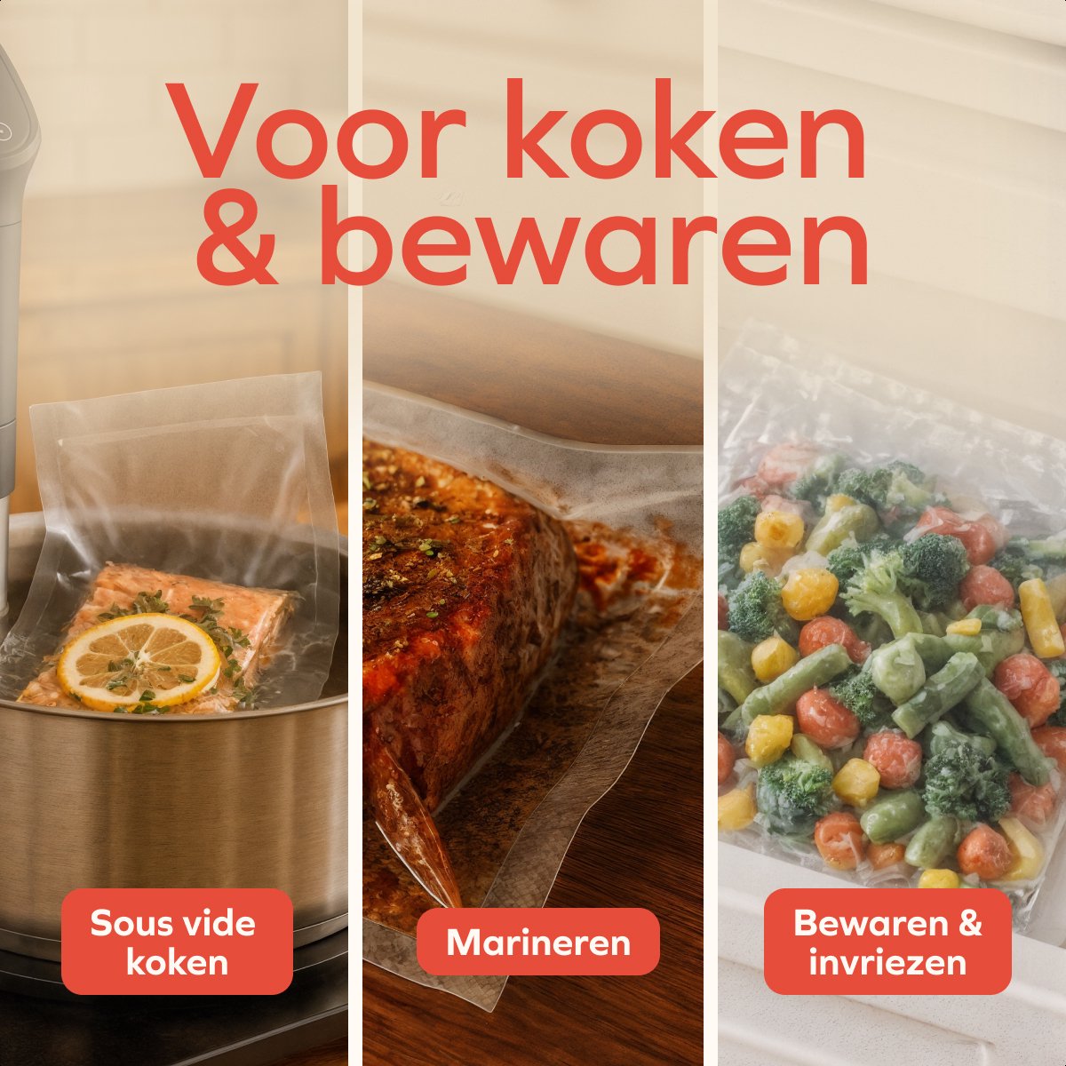KitchenBrothers Vakuum-Rollen 2 Stück - 28x600cm - BPA-frei - Für Vakuumiermaschine & Sous-Vide - Universelle & starke Lebensmittelverpackung