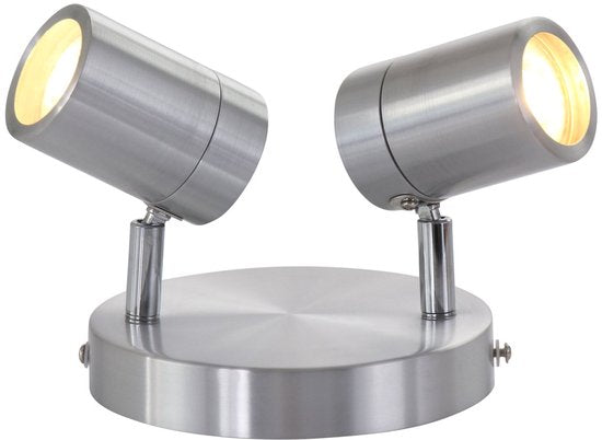 Stahlfarbener 2-flammiger Strahler Upround 2487ST – Dreh- und neigbar – Modernes Design – Inklusive Leuchtmitteln – Mexlite – Für den Innenbereich geeignet, IP44, max. Tiefe 15 cm