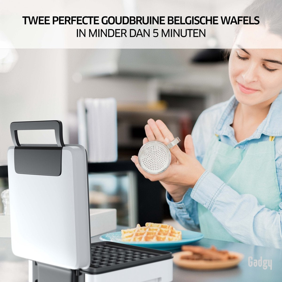 Gadgy Waffeleisen - Waffeleisen für 2 große Brüsseler Waffeln - Antihaftbeschichtung - Temperatur einstellbar - Kontrollleuchte