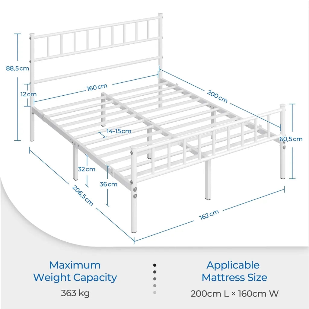 Yaheetech Metallbett 160 x 200 cm – Lattenrost – Kopf- und Fußteil – Weiß