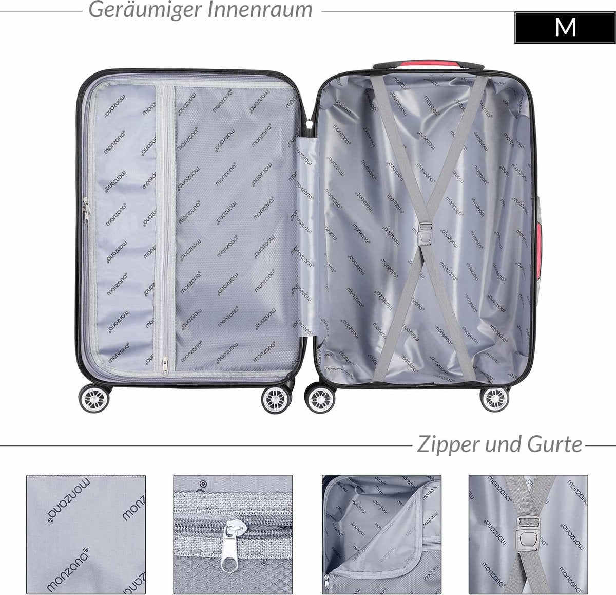Monzana Exopack Handgepäckkoffer 41 Liter – 53 x 37 x 21 cm – Hartschalenkoffer mit TSA-Schloss und 4 Doppel-Lenkrollen – Champagner
