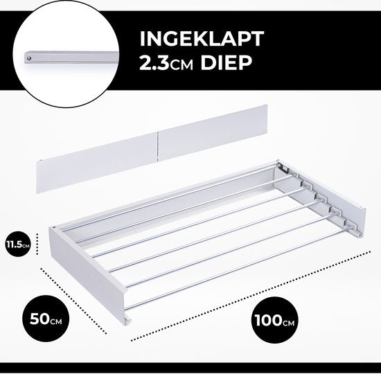 Vonia Wandtrockengestell - Trockengestell - Wäscheständer - Wandtrockengestell - 100 x 50 cm - Weiß