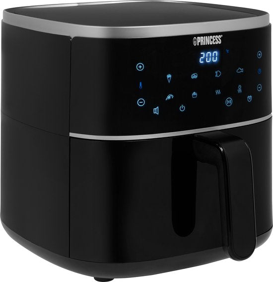 Princess Digitale Heißluftfritteuse 182238 - Mit höhenverstellbarem Grillrost - Groß 4 Liter - Schwarz - Digitaler Touchscreen - 8 Automatikprogramme